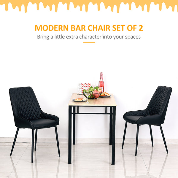 Lot de 2 chaises de salle à manger modernes en cuir synthétique avec pieds en métal, noir