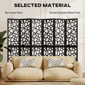 6-panel folding screen, 1.70 m, lightweight and foldable, geometric pattern, black