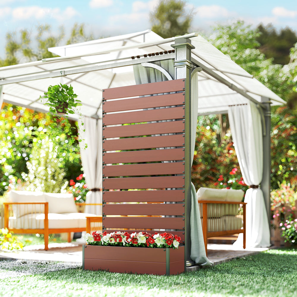 Raised planter with trellis for climbing plants, light brown