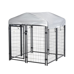 Outdoor Dog Kennel with Waterproof UV-Resistant Cover, 4 x 4 x 4.5 ft