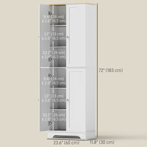 Armoire de rangement de 183 cm de haut, avec étagères réglables, 4 portes, blanc