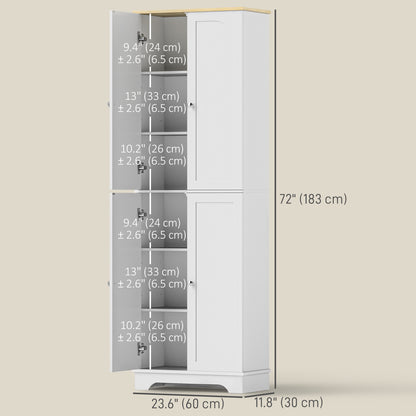 Armoire de rangement de 183 cm de haut, avec étagères réglables, 4 portes, blanc