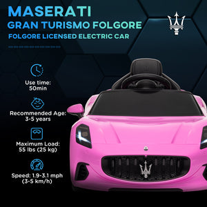 Voiture électrique pour enfants 12V Maserati Gran Turismo sous licence avec télécommande, rose