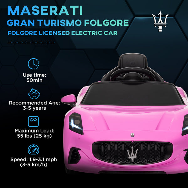 Voiture électrique pour enfants 12V Maserati Gran Turismo sous licence avec télécommande, rose