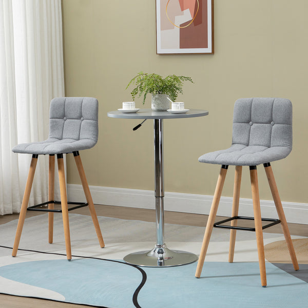 Set of 2 modern bar stools with solid wood legs, grey