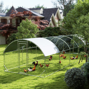 Galvanized metal chicken coop with outdoor run