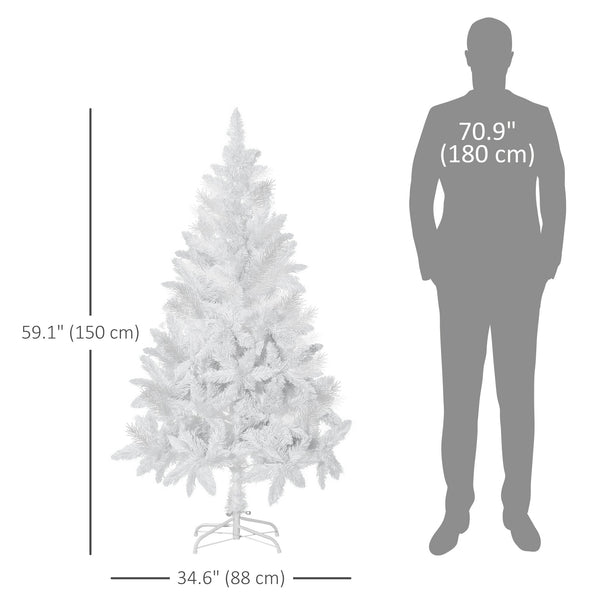 HOMCOM 5ft White Artificial Christmas Tree, Pine Realistic Branches, Self-Open, Indoor Holiday Decor |