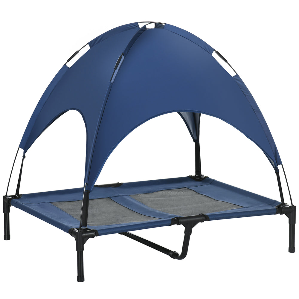 Lit surélevé pour chien avec auvent, bleu foncé
