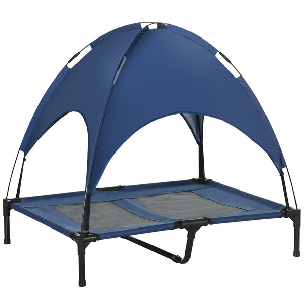 Lit surélevé pour chien avec auvent, bleu foncé
