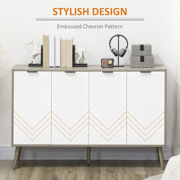 Buffet moderne avec étagères réglables et 4 portes, gris/blanc