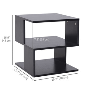 Table d'appoint carrée moderne à 3 niveaux en bois, noir