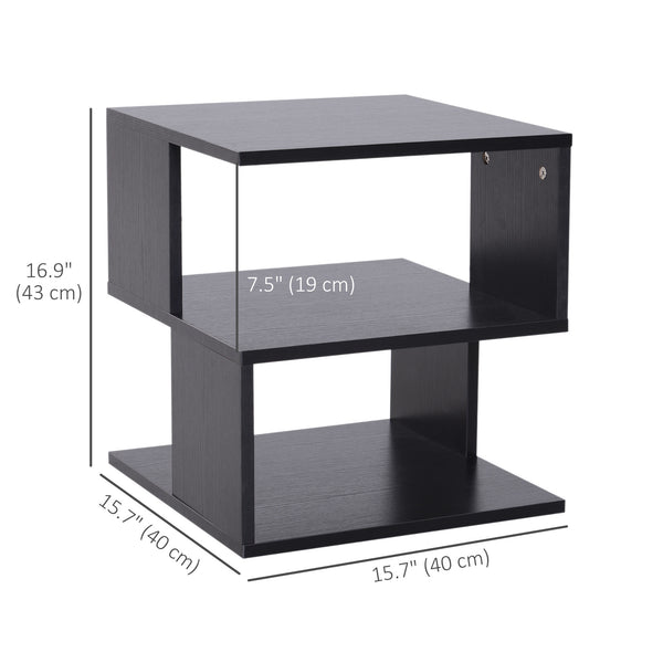 Table d'appoint carrée moderne à 3 niveaux en bois, noir