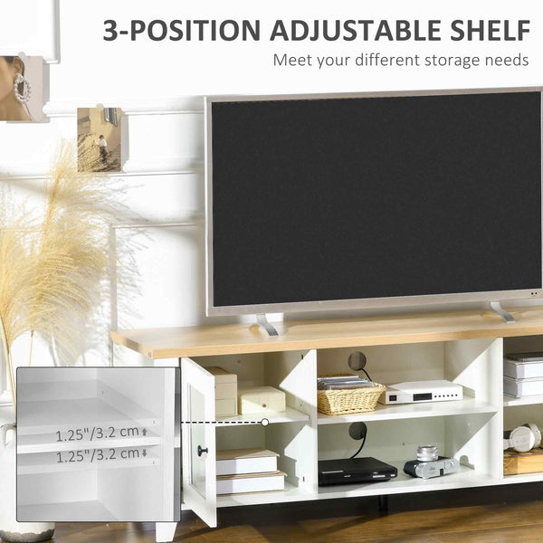 Meuble TV cheminée pour téléviseurs jusqu'à 60 pouces, blanc et chêne