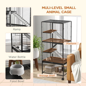 Cage à roulettes avec plateau amovible et étagère de rangement