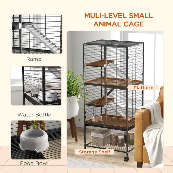 Cage à roulettes avec plateau amovible et étagère de rangement