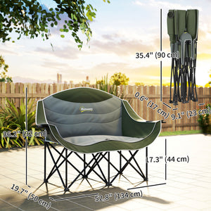 Chaise de camping portable double avec porte-gobelets et sac de transport, supporte jusqu'à 250 kg, vert foncé