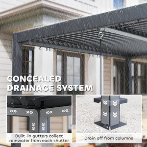 Pergola à persiennes 10' x 10' avec toit métallique réglable et cadre en aluminium à toit rigide avec système de drainage
