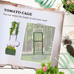 Raised galvanized planter with 3-tier trellis, green