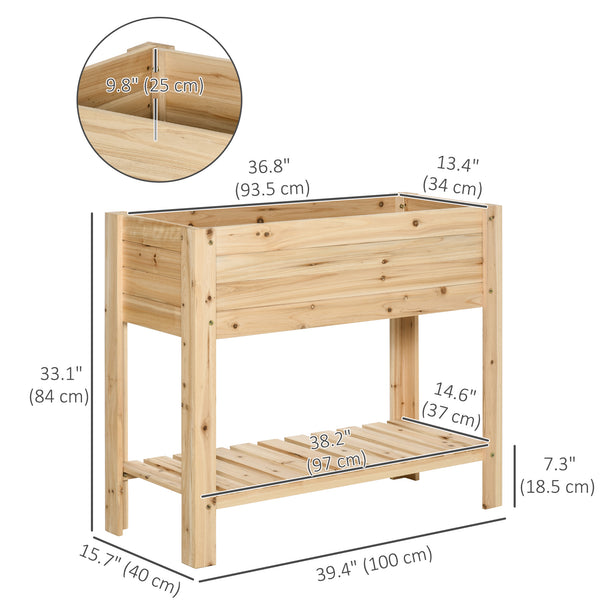 Jardinière surélevée avec étagère de rangement, revêtement de jardin pour terrasse, bois naturel