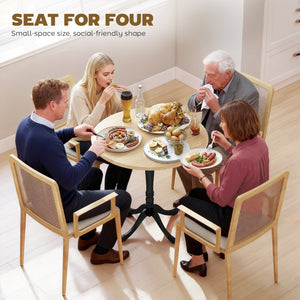 Table à manger pour 2 à 4 personnes, ronde moderne avec pied central en acier, 80 cm, bois naturel et noir
