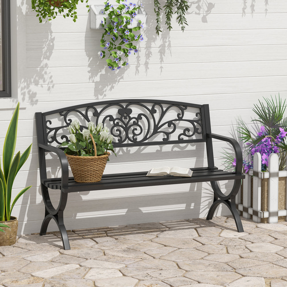 Banc de jardin 2 places en fonte pour patio, noir