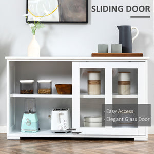 Modern kitchen sideboard with sliding glass door, white