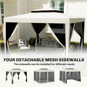 10' x 10' Outdoor Canopy Tent Party Tent with Mesh Netting and Double Tier Roof for Backyard, Garden, Patio, Cream White