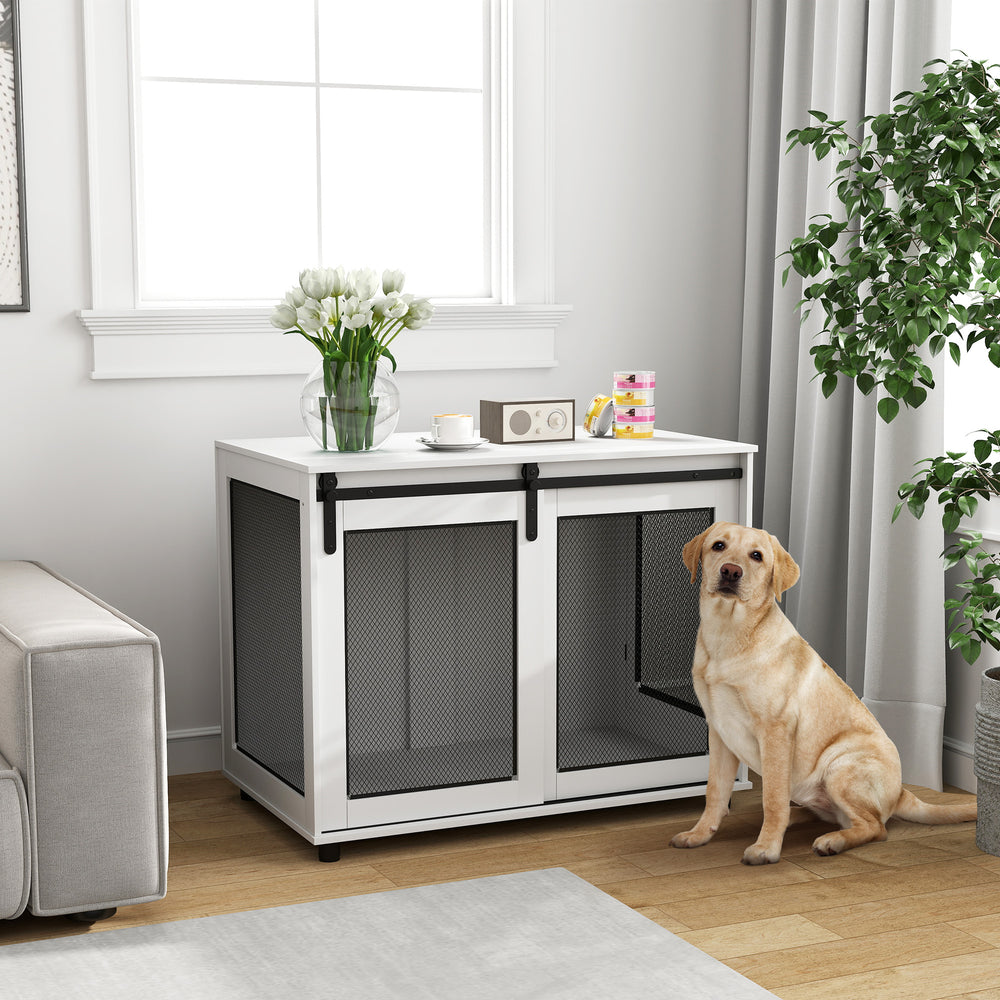 39-inch crate furniture with sliding barn door, white