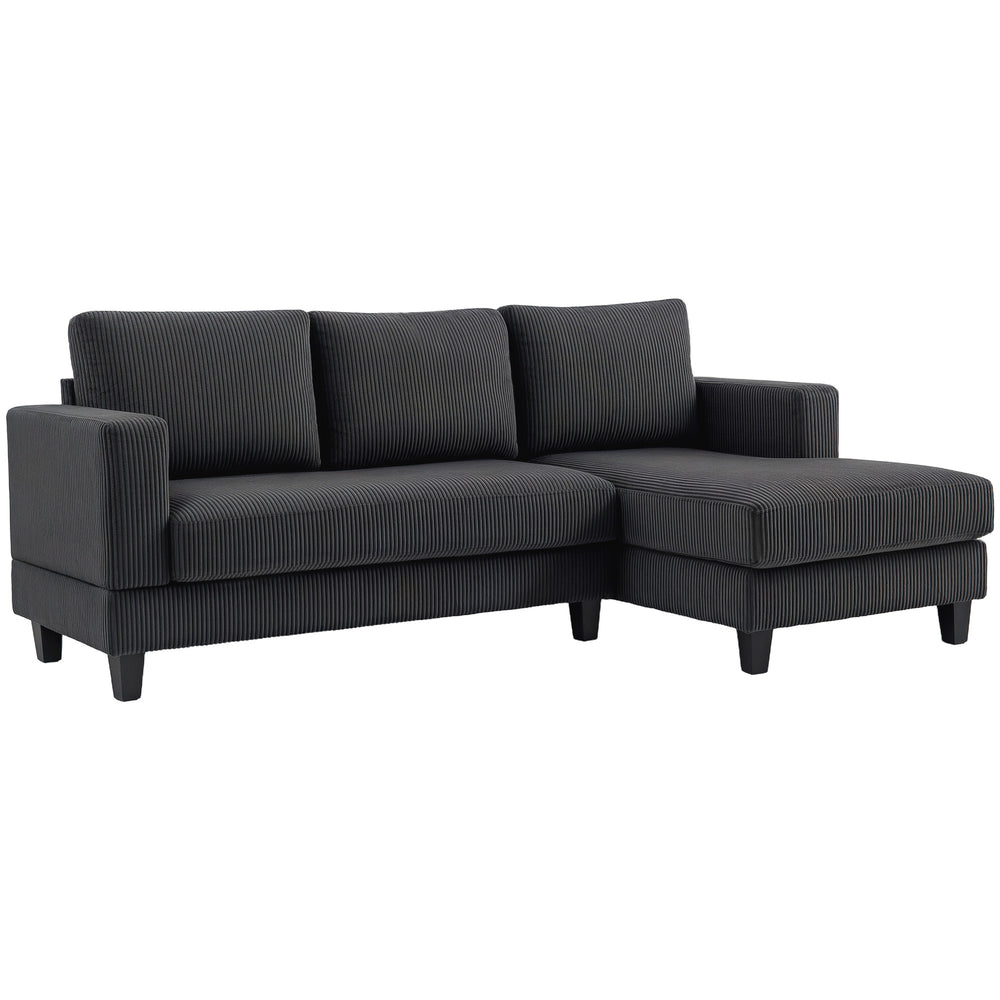 L-shaped sofa with chaise longue and spring cushion, grey