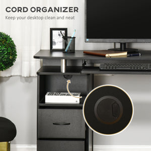 Bureau d'ordinateur avec plateau pour clavier et tiroirs, noir