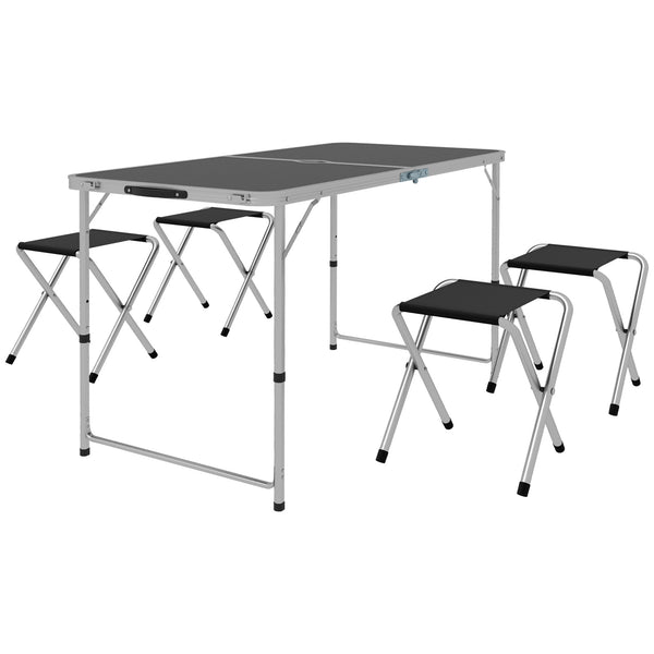 Table de pique-nique pliante avec chaises de camping, Noir.