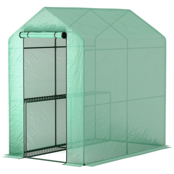 Portable outdoor greenhouse with roll-up door, green