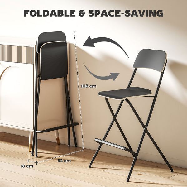 Set of 2 folding bar stools, black