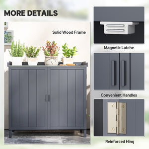 Armoire de rangement avec plateau galvanisé et étagère, gris