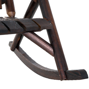 Adirondack style outdoor rocking chair with high back and slatted seat