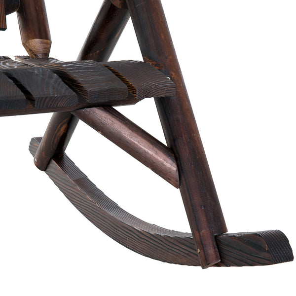 Adirondack style outdoor rocking chair with high back and slatted seat