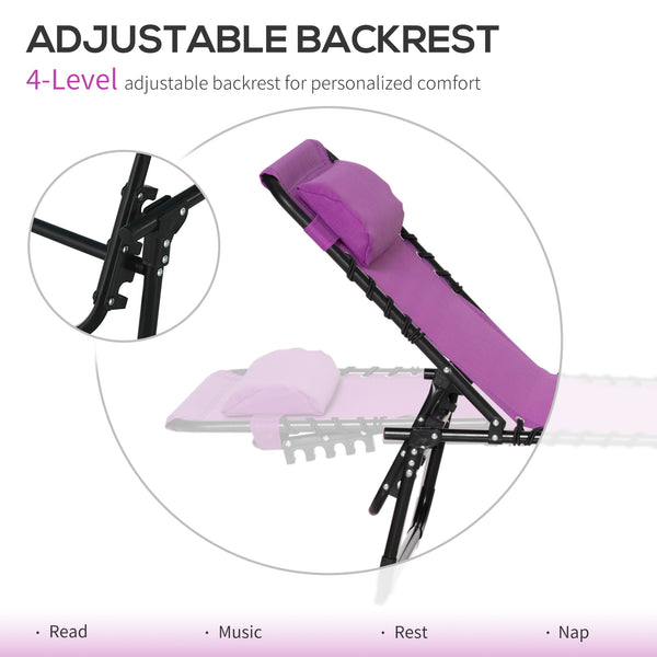 Chaise longue pliante avec appui-tête, violet