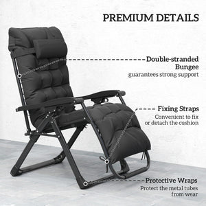 Lot de 2 chaises de jardin pliantes, inclinables zéro gravité avec coussin et appui-tête, noir