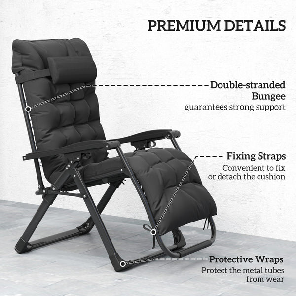 Lot de 2 chaises de jardin pliantes, inclinables zéro gravité avec coussin et appui-tête, noir