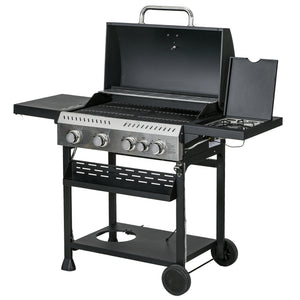 40,000 BTU propane gas barbecue with 4 main burners, 1 side burner, black
