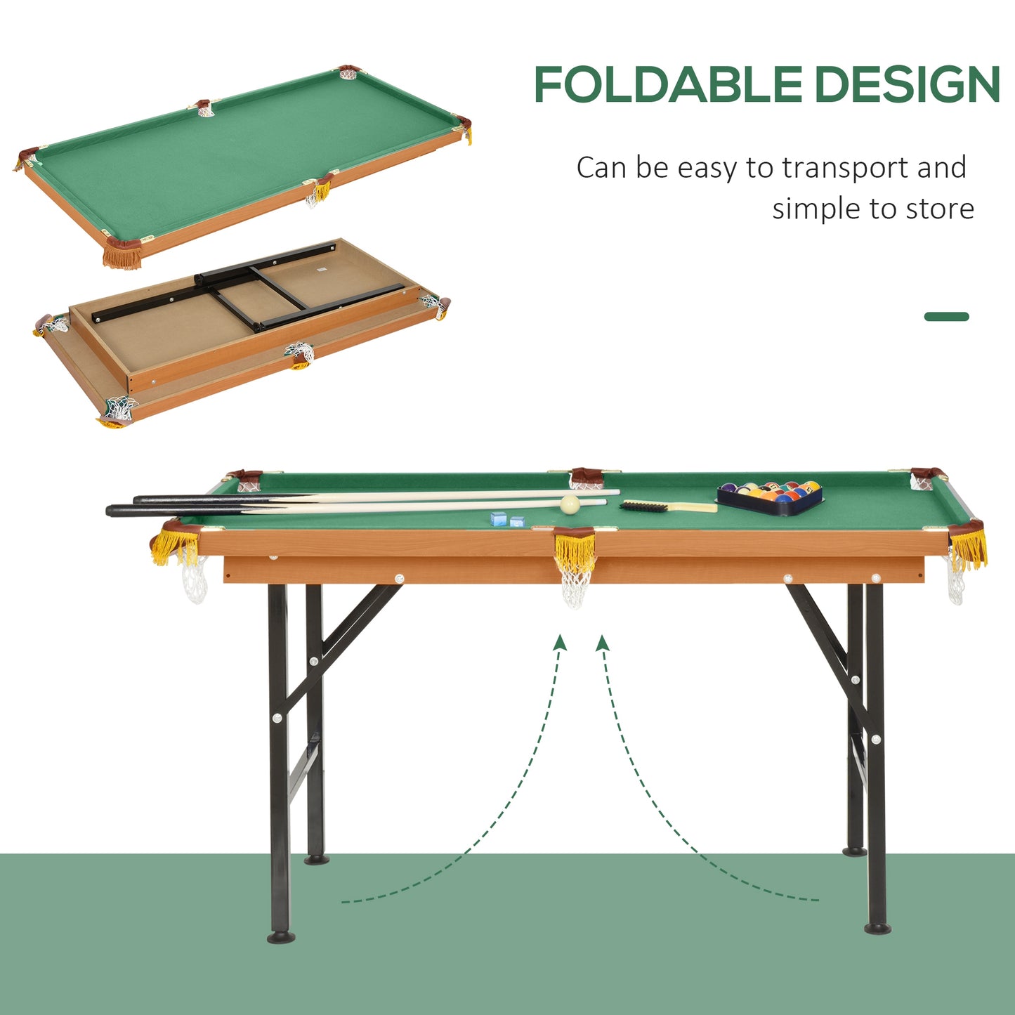 Mini table de billard portable 54,3" L avec queues, boule, craie et support pour enfants
