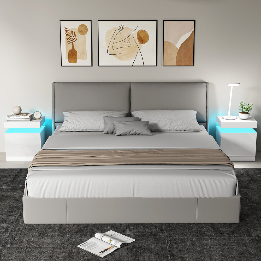 Ensemble de 2 tables de chevet avec éclairage DEL RGB, contrôle Bluetooth et 2 tiroirs – Blanc