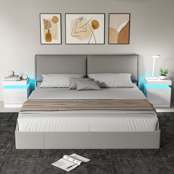 Ensemble de 2 tables de chevet avec éclairage DEL RGB, contrôle Bluetooth et 2 tiroirs – Blanc