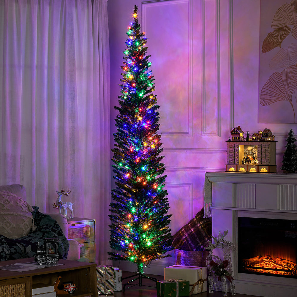 Sapin de Noël artificiel mince de 7,5 pieds avec lumières LED colorées