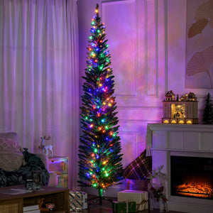 Sapin de Noël artificiel mince de 7,5 pieds avec lumières LED colorées