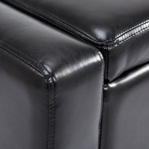 Banc ottoman de rangement rembourré en similicuir de luxe, noir