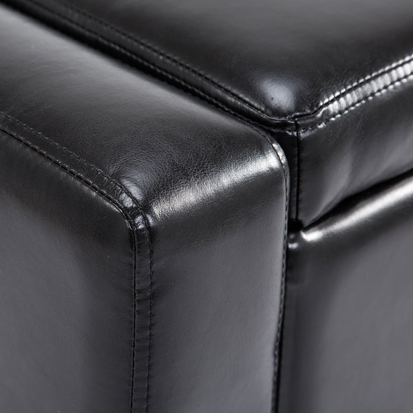 Banc ottoman de rangement rembourré en similicuir de luxe, noir