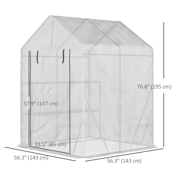 Outdoor greenhouse with 2-tier shelf