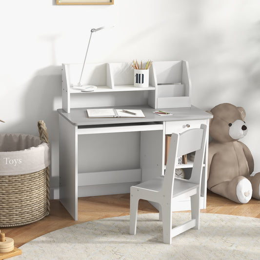 Ensemble bureau et chaise pour enfants de 4 à 8 ans avec rangement, gris