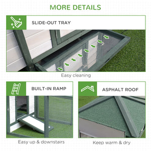 77" Chicken Coop with Nesting Box and Outdoor Run, Green